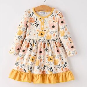 Floral Long Sleeve Ruffled Girls Dress